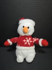 2010 Rinco Stuffed Snowman Christmas Sweater, Hat, Gloves Plush Toy 9"