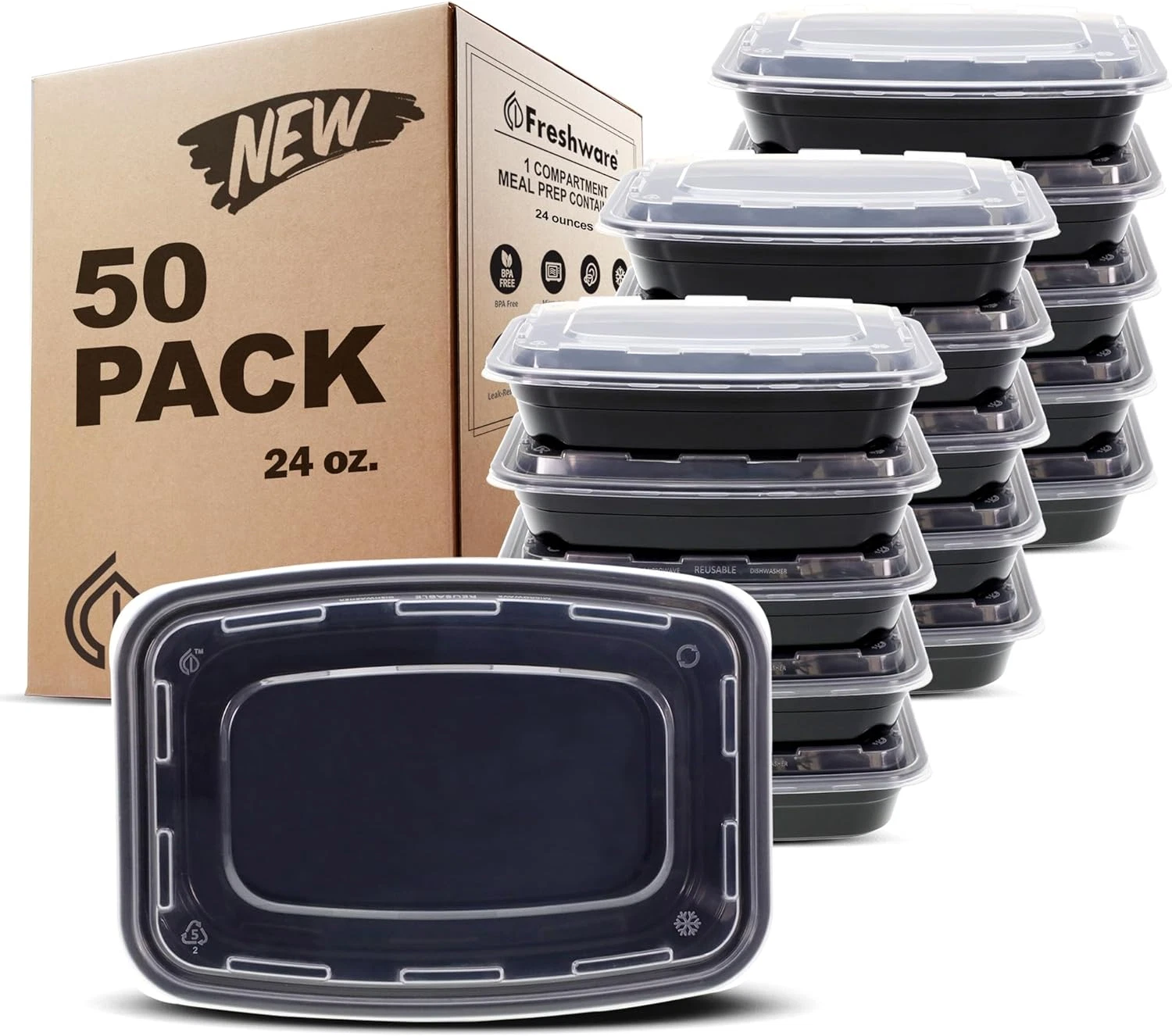 Meal Prep Containers [50 Pack] 1 Compartment with Lids, Food Storage Containers,