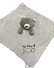 Baby Starters My First Bear Security Blanket Lovey Plush Gray Taupe Satin Revers