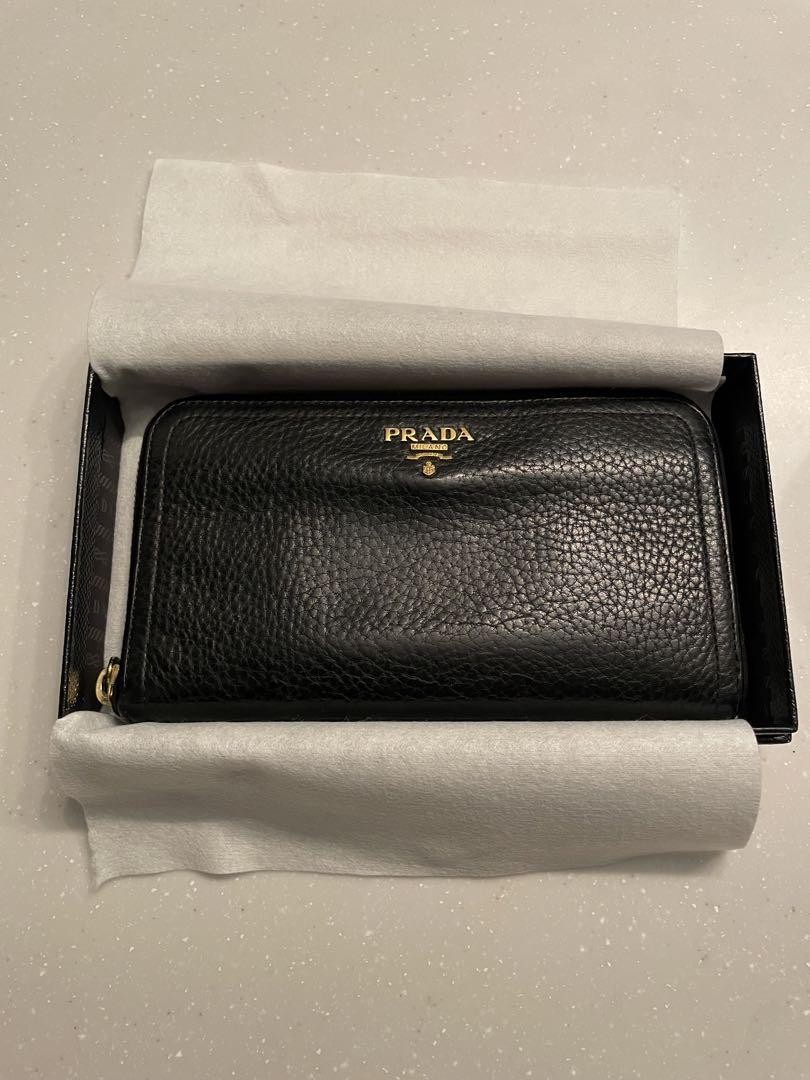 Prada Black Leather Long Wallet with Multiple Card Slots