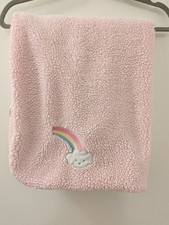 Blankets Beyond Pink Sherpa Baby Blanket With Rainbow Cloud Embroidery
