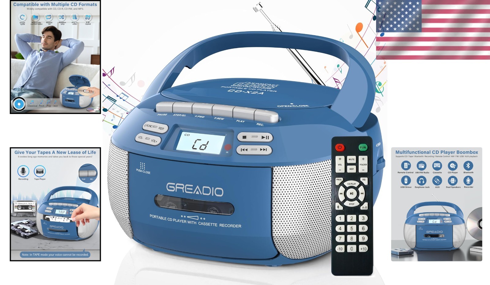 Classic Modern Boombox with Bluetooth & Dual Stereo Speakers - Perfect for Home