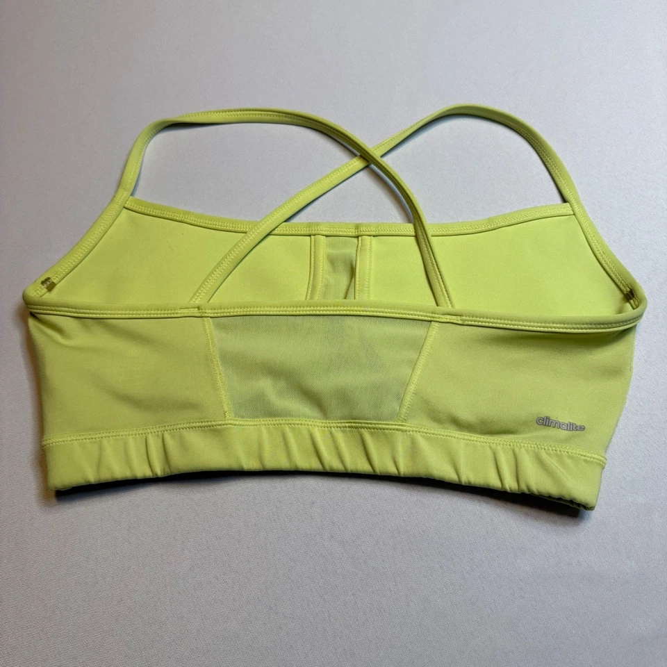 Adidas Sports Bra Med Yellow Pink Logo Crossback Climalite Athletic Gym Active # - Image 2 of 4