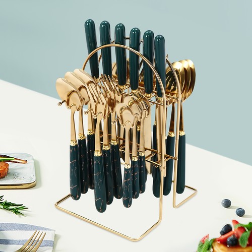 24pcs Cutlery Dinner Set Stainless Steel Tableware Fork Tea Spoons with Stand