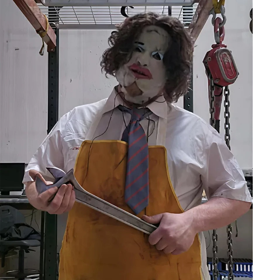 Máscara facial de cuero de Halloween Texas Motosierra Asesino Juegos con disfraces Látex Terror Fiesta Diversión Foto 3 de 4