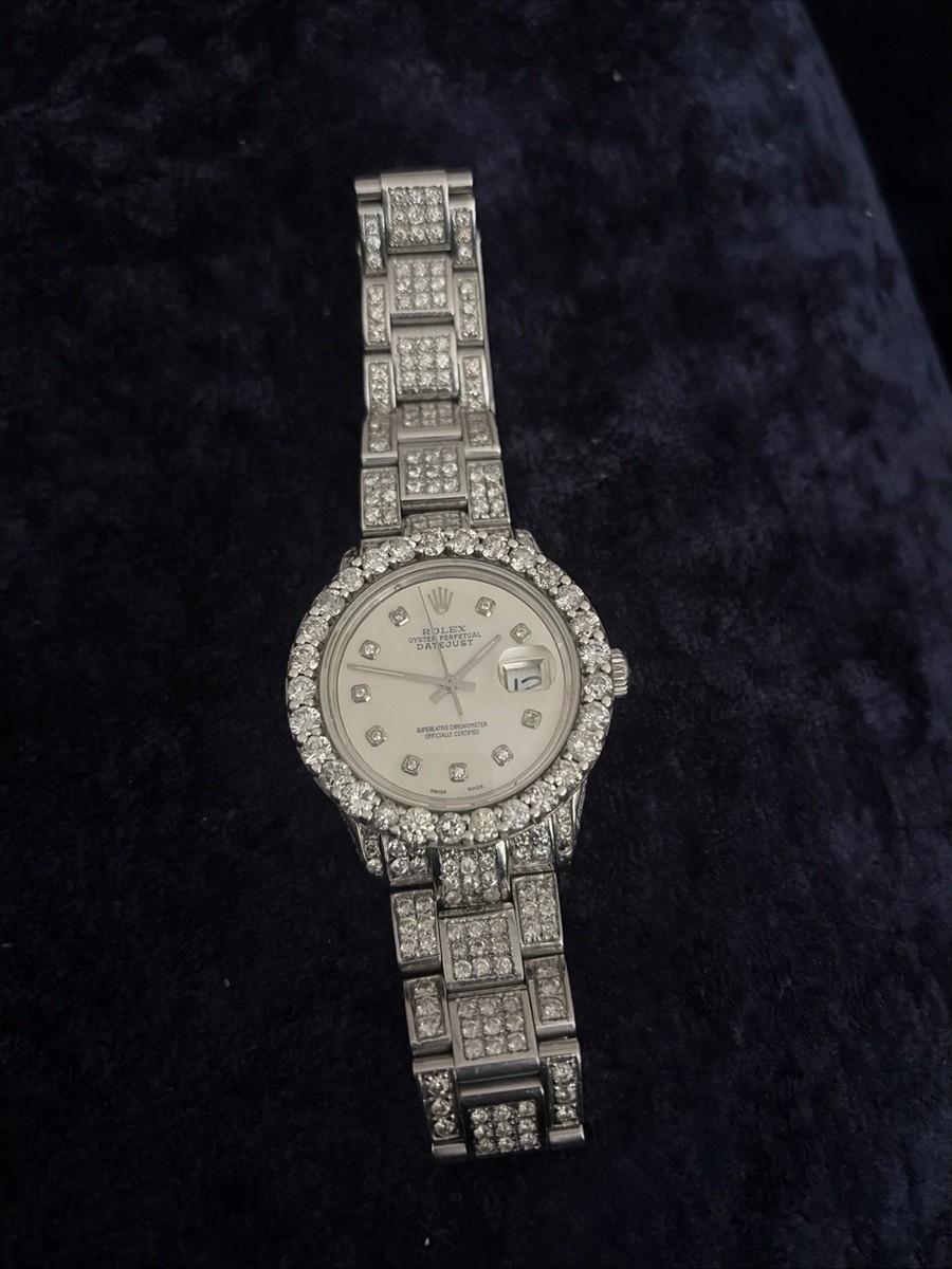 Rolex Oyster Perpetual Datejust 36mm Steel Mens Watch Iced 8ct Diamond 116200 View 5