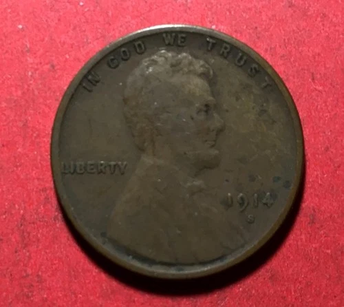 1914S US LINCOLN Cent! "San Francisco" Mint! VG! Lower Mintage! Old US Coin!