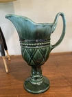 Vintage Hull Pottery USA F 32 Footed Imperial Ewer Pitcher 10” Teal Blue Green