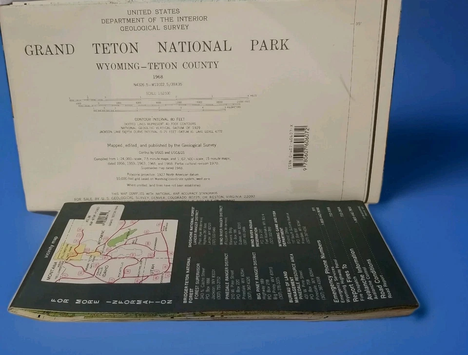 Survey Grand Teton 1968 mapa parque nacional geológico como nuevo usado en excelente estado Foto 2 de 4