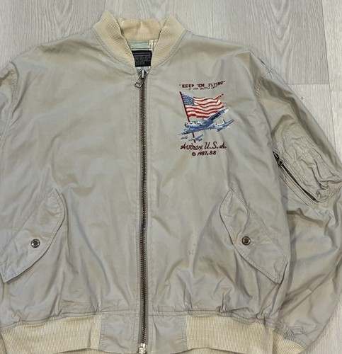 Vintage 1987 88 Avirex Type MA-1 American Flag Bomber Jacket Flight Men’s Medium - Picture 3 of 8