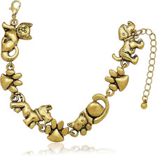 Vintage Golden Color 3D Cat Dog Paw Pet Animal Cuff Charms Bracelet,Pet Loss Mem