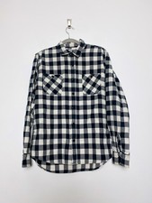 Edwin Labour Shirt Mens Size Large M Long Sleeve Flannel Black Off White Check