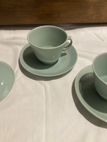 3 Woods Beryl Ware Cups And Saucers Green Utility Ware Mid Century - Picture 9 of 16