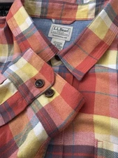 LL Bean Mens Coral Yellow Plaid Long Sleeve Flannel Size XL Cotton Blend