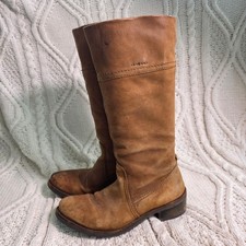 VTG Tall Knee High Leather Riding Boots Tan Brown Distressed Women 36 5