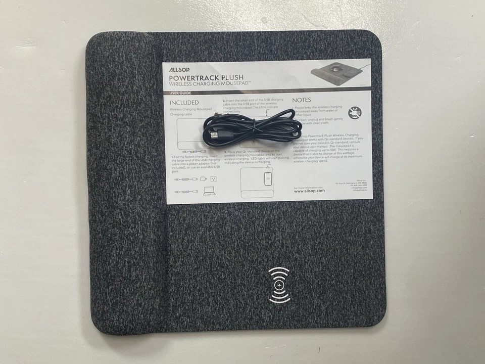 Плюшевый коврик для мыши Allsop премиум-класса с подставкой для запястья, серый, 11,8 дюйма x 11,6 дюйма - Изображение 3 из 4