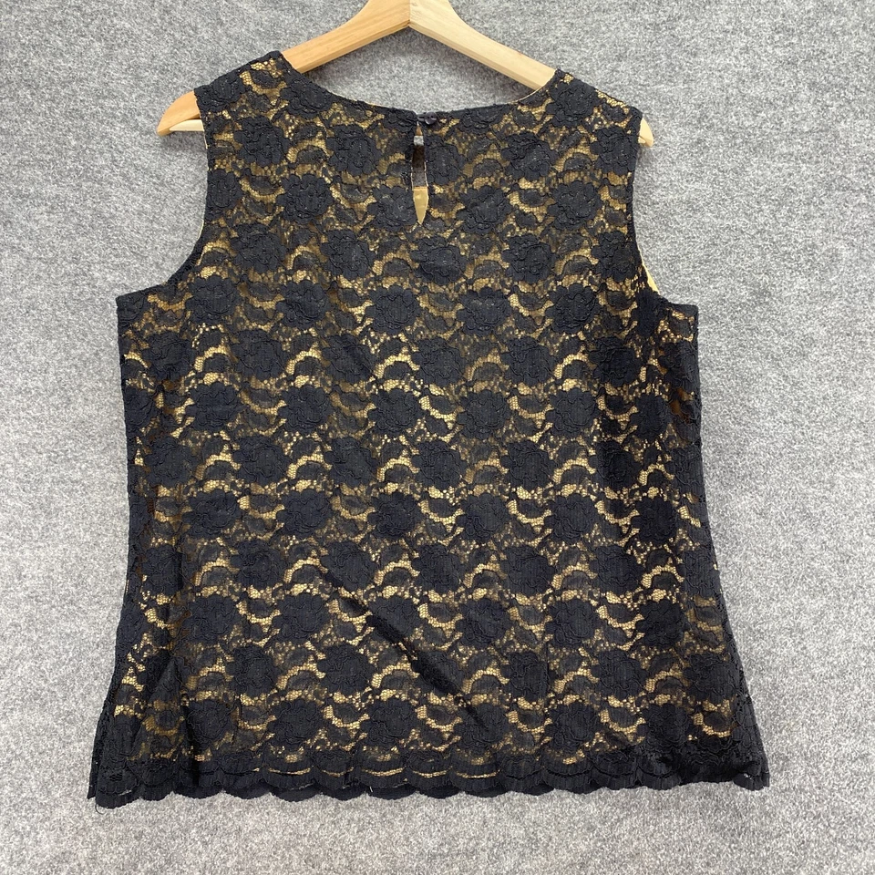 Blusa Karen Scott Mujer L Grande Negra Floral Crochet Sin Mangas Forrada Gancho y Ojo Foto 2 de 4