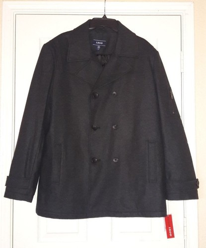 NEW * IZOD Mens DOUBLE BREASTED Wool Blend PEACOAT Charcoal Grey Heather * Sz L - Picture 3 of 12