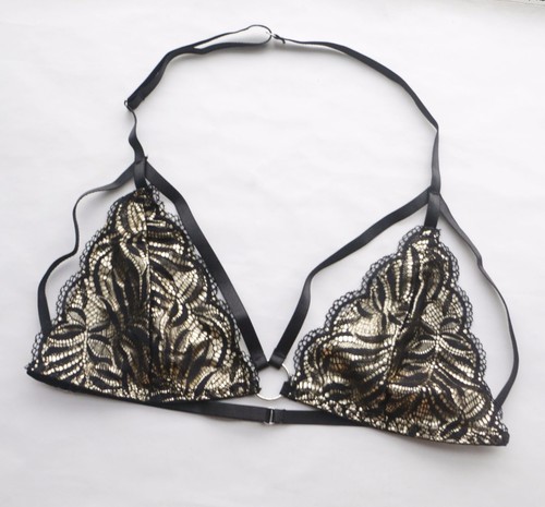 Sexy Damen-BH-Set Neckholder Kunstleder & Bling Netz BH + Tangas Nachtwäsche schwarz L - Bild 3 von 10