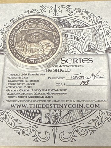 ~The Shield~ 2oz ANTIK .999 Feinsilber Kunstmedaille **2500 geprägt!!** SN #143 - Bild 2 von 5