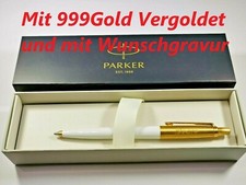 24 Karat Vergoldeter PARKER JOTTER Kugelschreiber mit Gravur wei&szlig; Geschenk