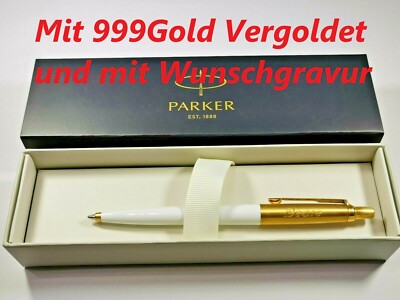 24 Karat Vergoldeter PARKER JOTTER Kugelschreiber mit Gravur weiß Geschenk