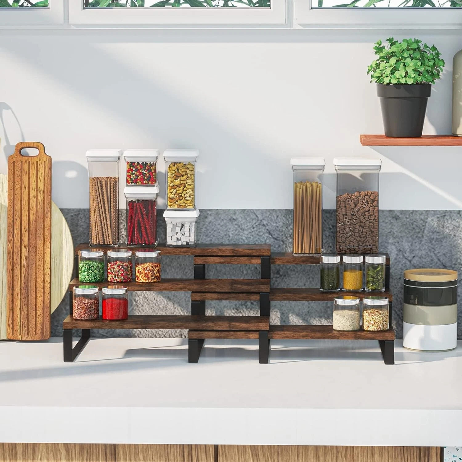 2 Pack 3 Tier Expandable Spice Rack Organizer (13.8” to 26”)Display Riser Stand
