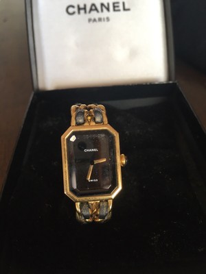 Orologio Chanel Vintage Mod PREMIERE Placcato Oro Pelle Nero | eBay