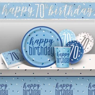UNIQUE PARTY Blue Age 70 70th Birthday Party Decorations Banners Bunting Napkins Tableware