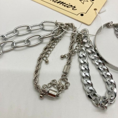 Fxmimior Bracelet Set 4 Chain Silver Tone Bracelets Adjustable Rock Biker New - Picture 7 of 10