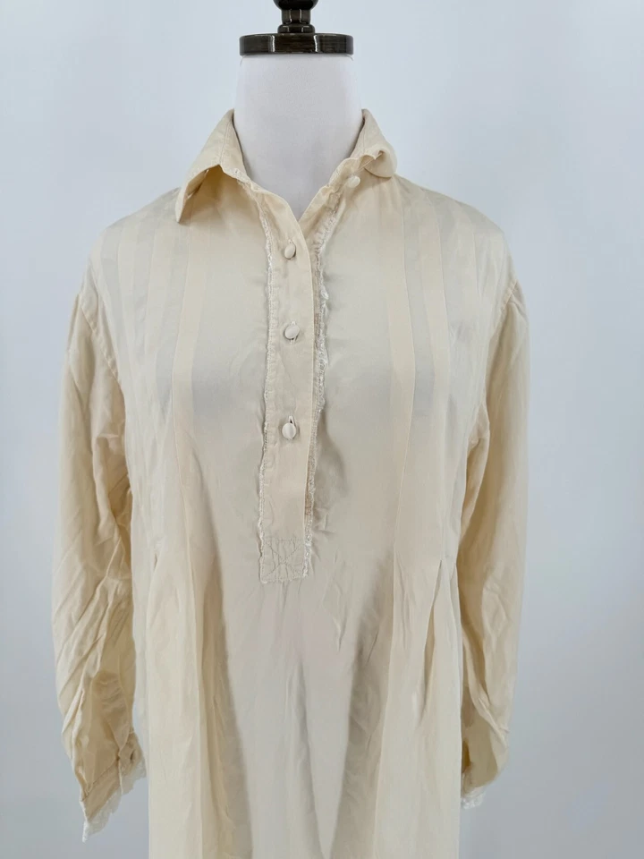 Camisa para dormir Cocoon de Randi Kristoffersen Marfil Seda Henley Talla M Foto 2 de 4