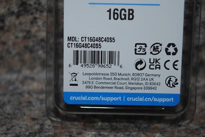 Crucial 16GB DDR5 4800 MHz SO-DIMM Memory (CT16G48C40S5) for