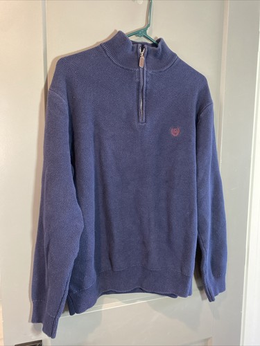 Chaps Blue Sweater 1/4 Zip Mens Size XL Elbow Patches - Picture 2 of 7