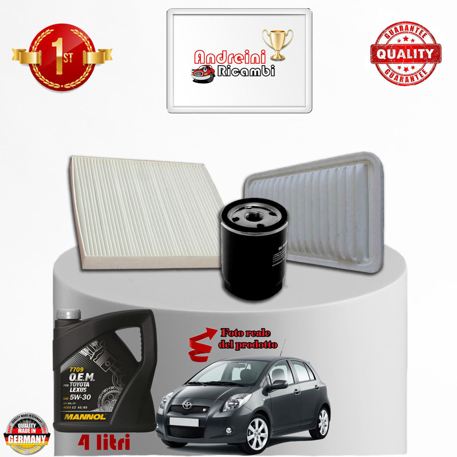 KIT TAGLIANDO FILTRI + OLIO PER TOYOTA YARIS II 1.0 12V 51KW 69CV 2008 - 2011