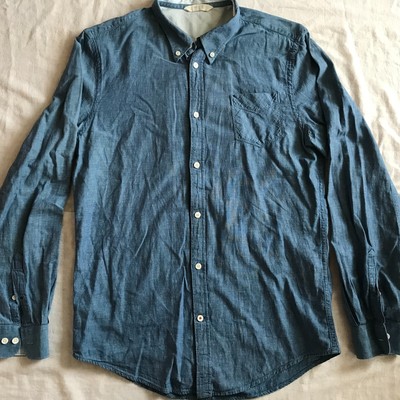 NN-07 NO NATIONALITY ITALIAN MEN'S L/S DENIM COTTON LINEN SHIRT LARGE EU SLIM