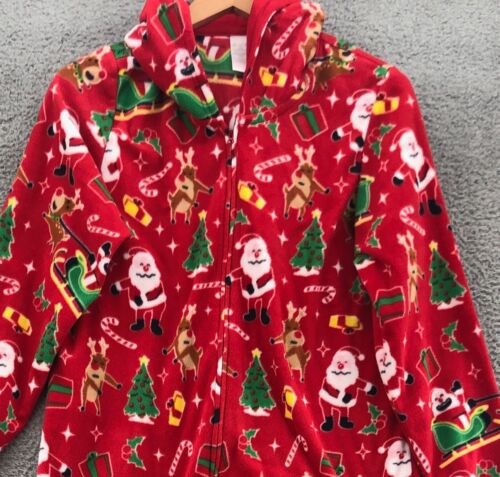 The Childrens Place Pyjama Erwachsene groß rot lieber Weihnachtsmann Vlies einteilig mit Kapuze - Bild 2 von 12