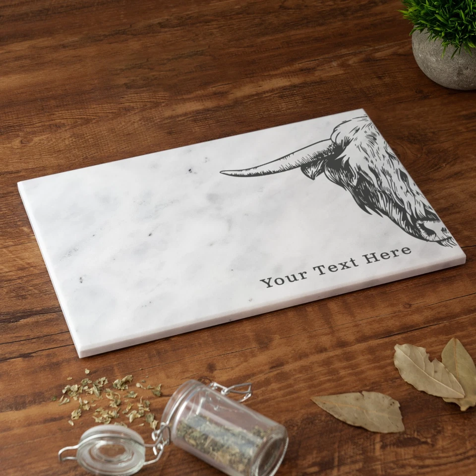 Highland Cow Solid Marble Chopping Board Custom Printed ServeBoard - Image 3 of 4