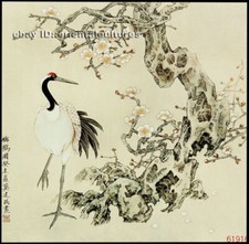 Chinese 100 real natural silk thread,su hand embroidery kits:cranes plum 14"