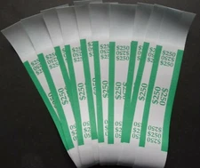 10 - Green $250 Cash Money Self-Sealing Straps Currency Bands 