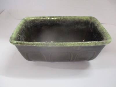 Vintage Hull Pottery USA F469 Rectangular Bowl Planter Green Brown Glaze