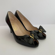 Vintage Bruno Magli Black Peep Toe Heels Womens 8 Bow