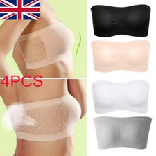 4 Pack Women Ladies Strapless Seamless Bandeau Bra Boob Tube Comfort Tops UK