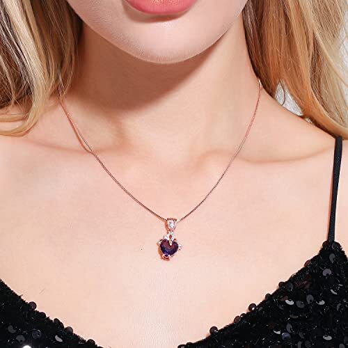 Elegante Collar Colgante Amatista en Forma de Corazón, Moda de Lujo Oro Rosa 18K - Imagen 4 de 6