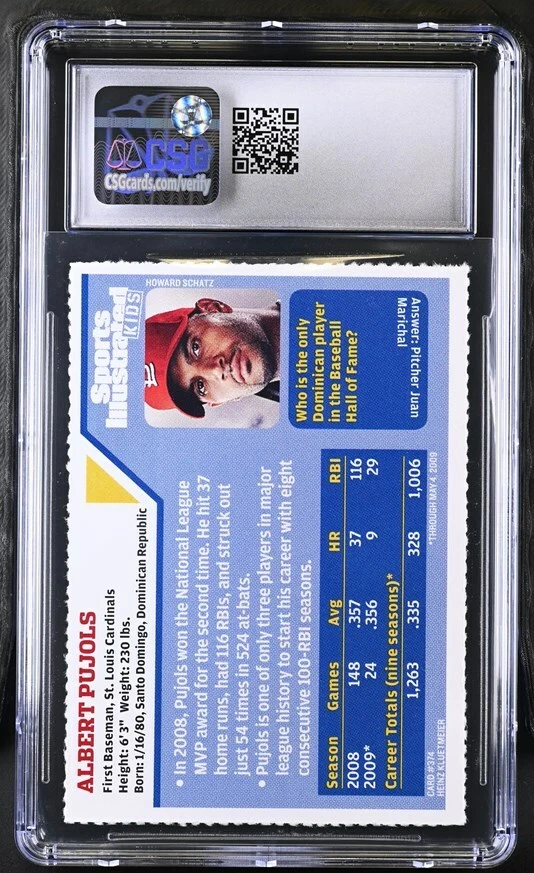 2009 Sports Illustrated Si for Kids ALBERT PUJOLS Cardinals CSG 8.5 NM/MINT+ - Image 2 of 2