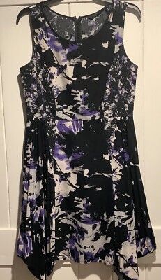 Simply Vera  Dress Zip Back Easy Wear Black Purple Unique Hemline Details sz M