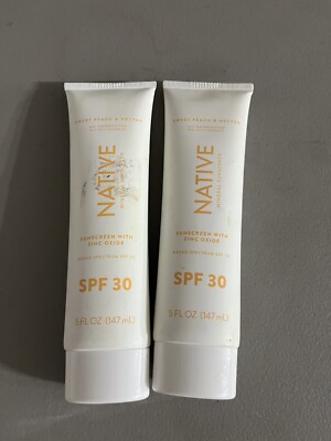 2 Pack NATIVE Sweet Peach & Nectar Mineral Sunscreen Lotion SPF30 5 oz