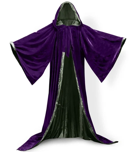 Stock Nuovo! Mantello viola con cappuccio mantello mago abiti costumi foderati in 10 colori - Foto 9 di 17