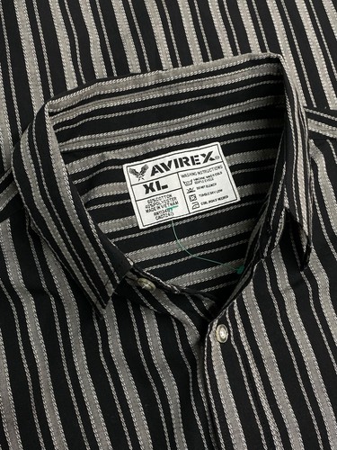 Vintage 00s Avirex Vertical Striped Button Down Shirt Black Grey Men’s Size XL - Picture 11 of 13