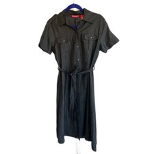 Contact New York Black Short Sleeves Shirt Dress w/belt Maxi Classic Large
