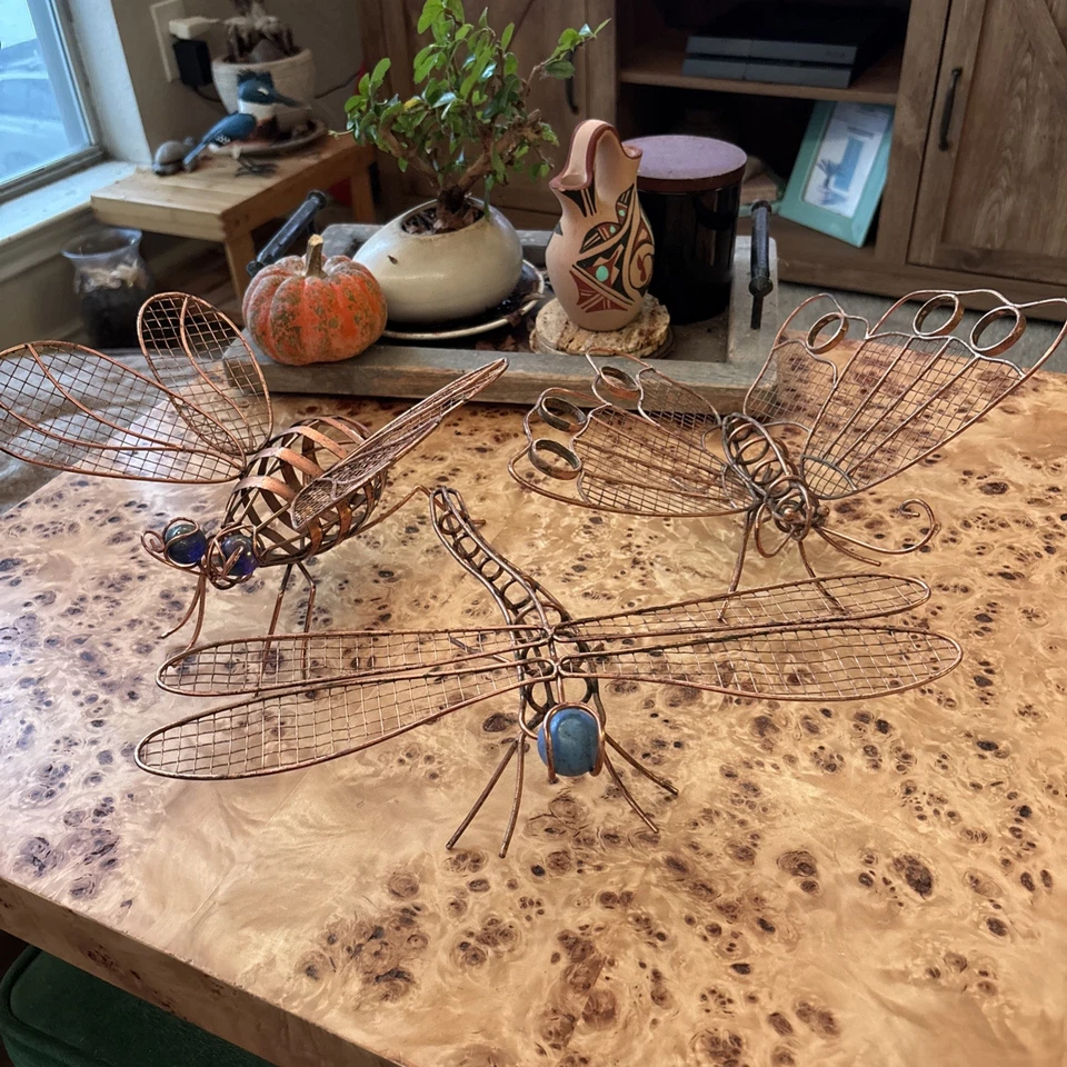 老式批量3颗铜昆虫带蓝色大理石户外花园草坪装饰 — 第 2/4 张图片